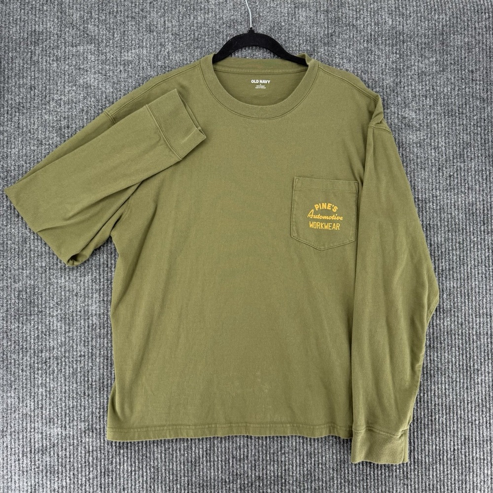 Old Navy mechanic long sleeve shirt mens Large olive green heavyweight pocket